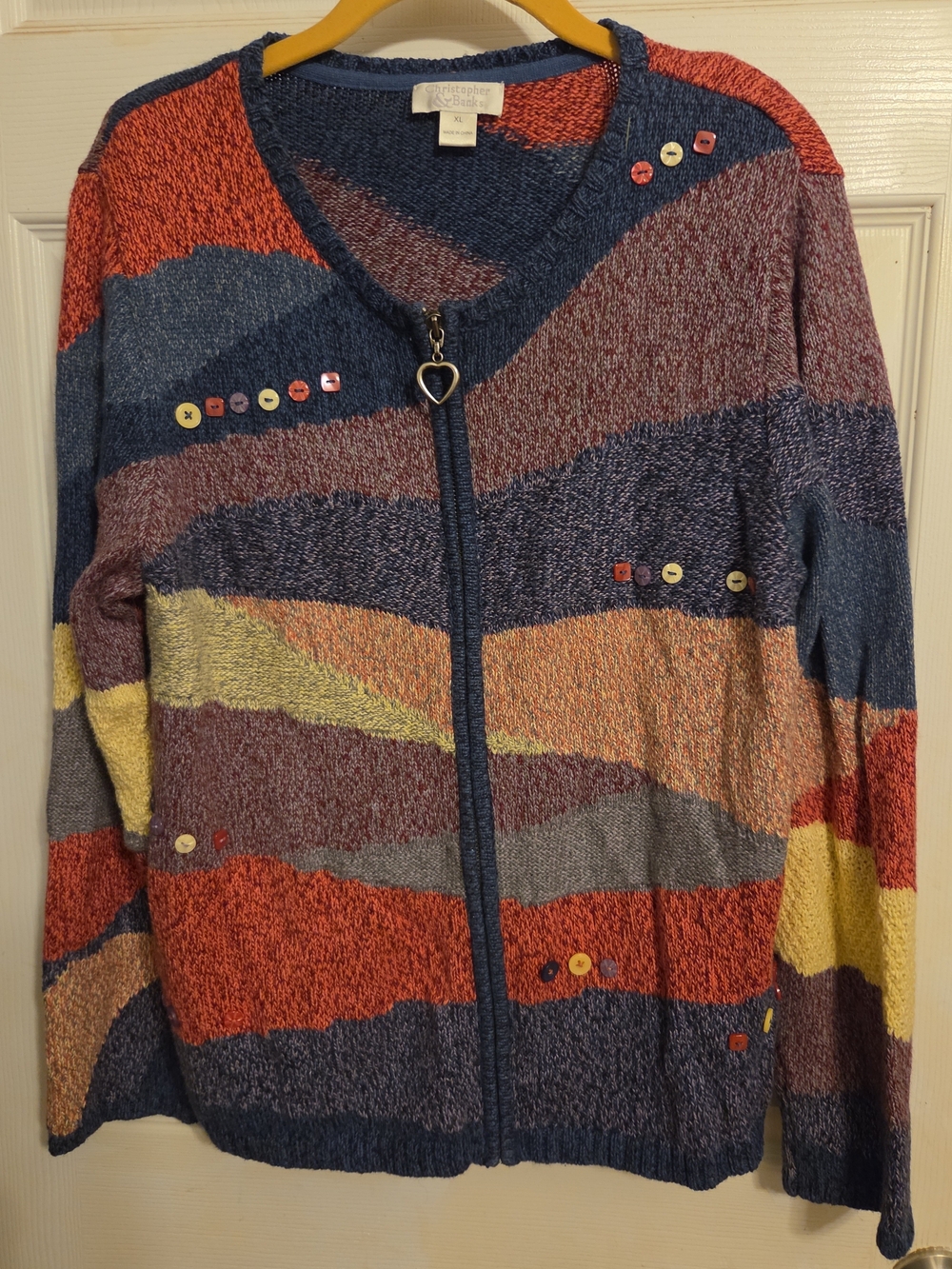 Christopher & Banks Multicolor Wave-Pattern Zip Sweater - Blue Mix